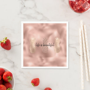 Glam Rosa Glitz Guld Pineapples tropical Pappersservett