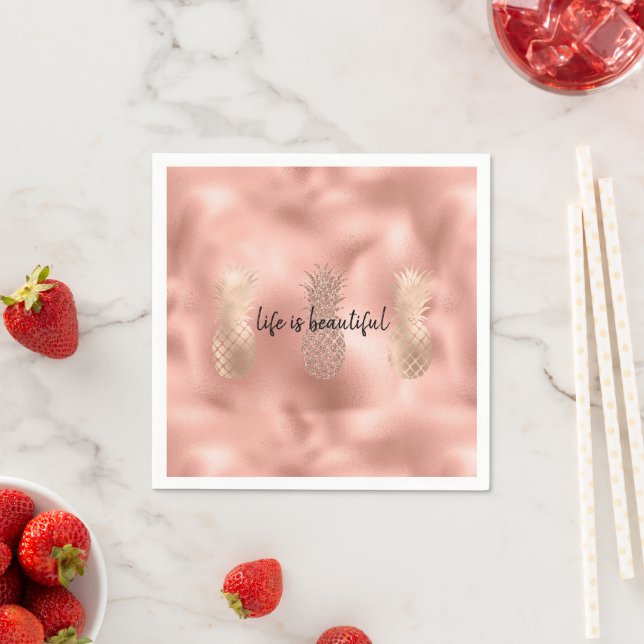 Glam Rosa Glitz Guld Pineapples tropical Pappersservett (Insitu)