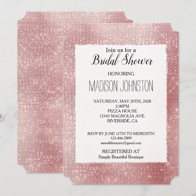Glam  Rosa Glitz Inbjudningar (Fram/baksida)