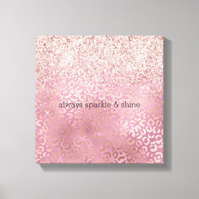 Glam Rosa Glitzy Glitter Leopard Print Canvastryck (Framsida)