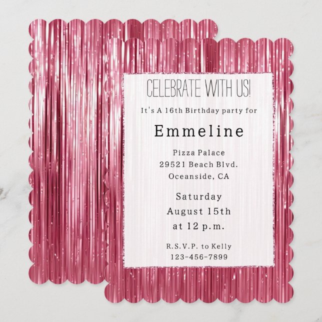 Glam Rosa Glitzy Gnistra Rand Inbjudningar (Fram/baksida)