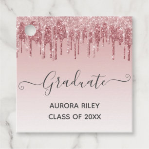 Glam Rosa Guld Dripping Glitter Studenten Gåvor Etiketter
