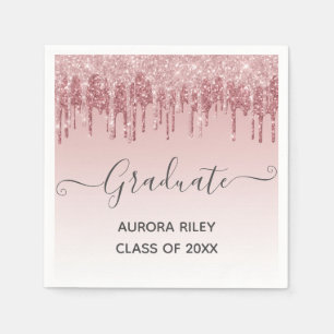 Glam Rosa Guld Dripping Glitter Studenten Pappersservett