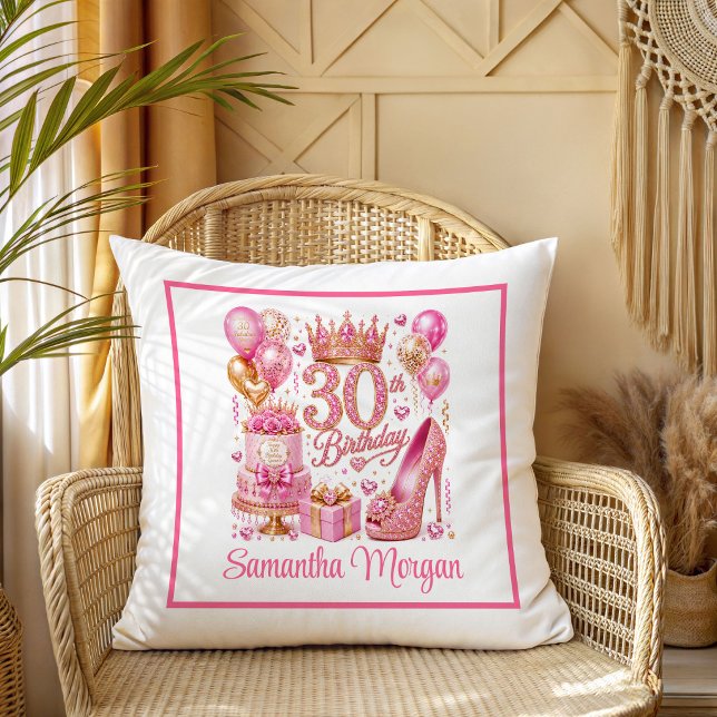 Glam Rosa Guld Glitter 30-årsdag Kudde (Glam Pink Gold Glitter 30th Birthday Pillow

)