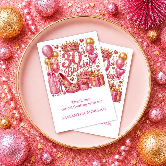 Glam Rosa Guld Glitter 30-årsdag Tack Kort (Glam Pink Gold Glitter 30th Birthday Thank You

)