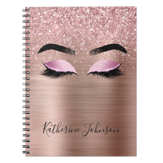 Glam Rosa Guld Glitter Beauty Lashes Monogram Anteckningsbok (Framsidan)
