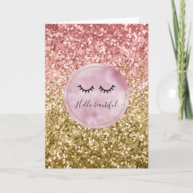 Glam Rosa Guld Glitter Black Eyelash Kort (Framsida)