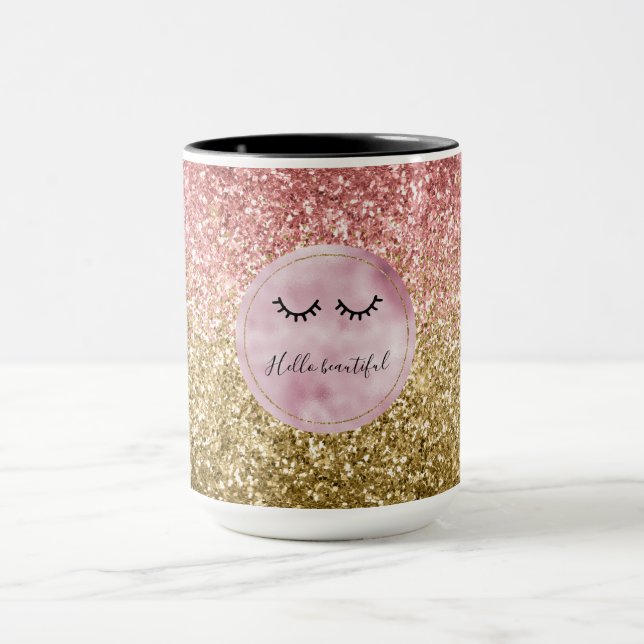 Glam Rosa Guld Glitter Black Eyelash Mugg (Center)