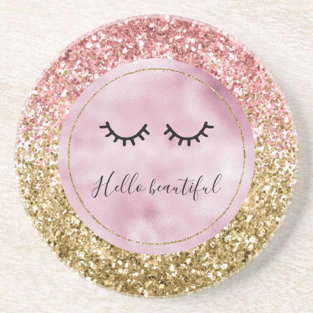 Glam Rosa Guld Glitter Black Eyelash Underlägg (Framsidan)