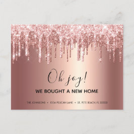 Glam Rosa Guld Glitter Drip Ny Address Meddelande Vykort