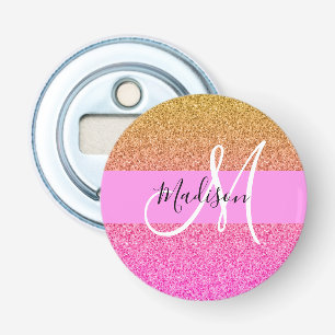 Glam Rosa & Guld Glitter Gnistra Gradient Monogram Flasköppnare