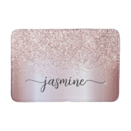 Glam Rosa Guld Glitter Monogram Typografi Bad Ma Badrumsmatta