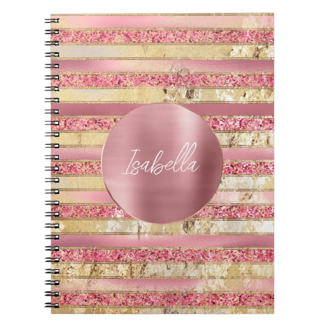 Glam Rosa Guld Glitter Rand Anteckningsbok (Framsidan)