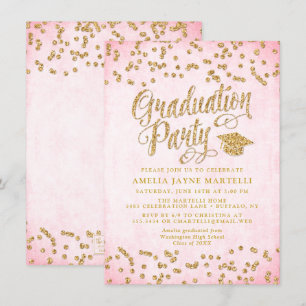 Glam Rosa & Guld Glitter Studentfest Inbjudningar