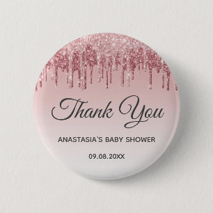Glam Rosa Guld Glitter Tack Baby Shower Knapp