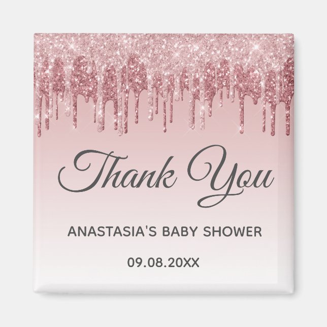 Glam  Rosa Guld Glitter Tack Baby Shower Magnet (Framsidan)