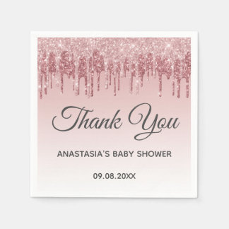 Glam  Rosa Guld Glitter Tack Baby Shower Pappersservett