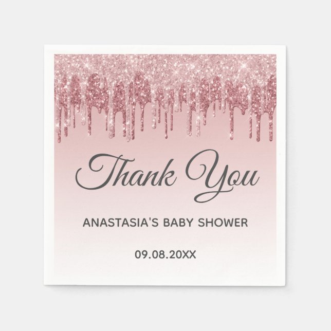 Glam  Rosa Guld Glitter Tack Baby Shower Pappersservett (Framsidan)