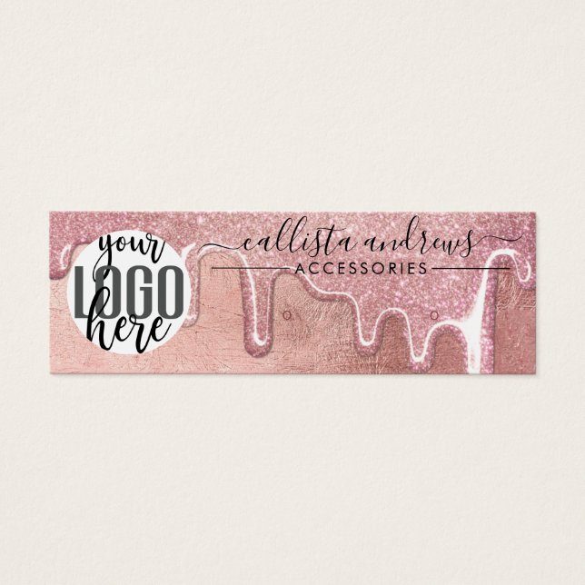 Glam Rosa Guld Tjock Glitterdroppar örhänge Logo Litet Visitkort (Framsidan)