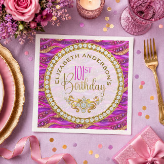 Glam rosa guldjuvelbesatta Strata 101-årsdag Pappersservett