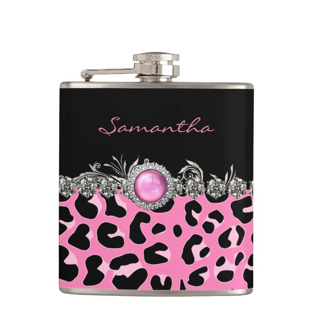 Glam Rosa Jaguar Print Anpassningsbar Flask Fickplunta (Framsidan)