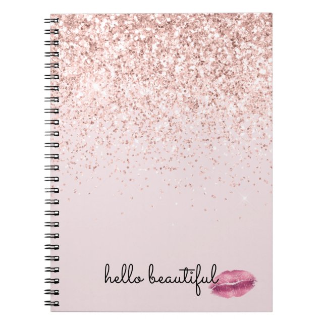 Glam Rosa Kiss Läppar  Glitter Anteckningsbok (Framsidan)