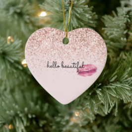 Glam Rosa Kiss Läppar Glitter Julgransprydnad Keramik