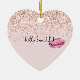 Glam Rosa Kiss Läppar  Glitter Julgransprydnad Keramik