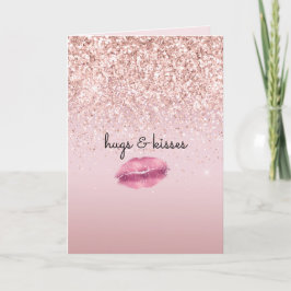 Glam Rosa Kiss Läppar  Glitter Kort