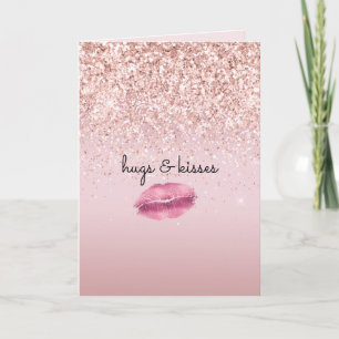 Glam Rosa Kiss Läppar Glitter Kort