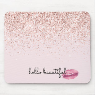 Glam Rosa Kiss Läppar Glitter Musmatta