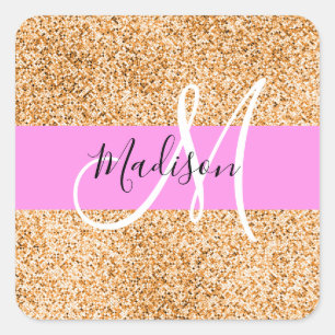 Glam Rosa & Koppar Glitter Gnistringar Monogram Na Fyrkantigt Klistermärke