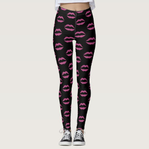 Glam rosa läppar print on black makeup artist salo leggings