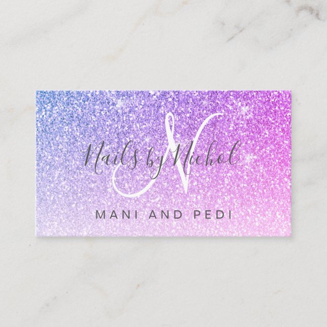 Glam Rosa Lila Glitter Mani Pedi Nagel Studio Visitkort (Framsida)
