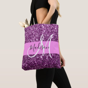 Glam Rosa & Lila Glitter Sparkles Monogram Namn Tygkasse