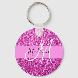 Glam rosa & magenta glitter glitter monogramnamn nyckelring