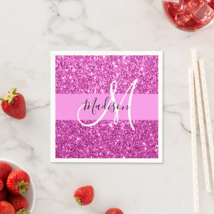 Glam rosa & magenta glitter glitter monogramnamn pappersservett
