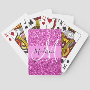 Glam rosa & magenta glitter gnistrande monogramnam casinokort