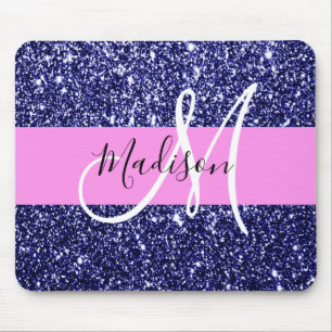 Glam Rosa Marinblå Glitter Glitter Namn Monogram Musmatta