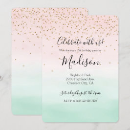 Glam, Rosa Mint Guld Gnistra konfetti Inbjudningar