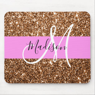 Glam Rosa och Bronze Glitter Sparkles Monogram Nam Musmatta