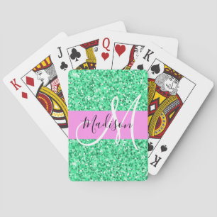 Glam rosa och grön glittergnist Glitter Monogramna Casinokort