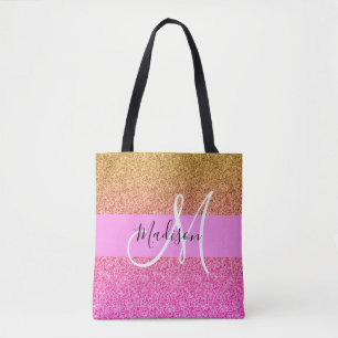 Glam Rosa och Guld Glitter Gnistra Gradition Monog Tygkasse