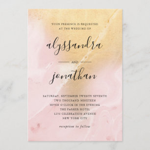 Glam Rosa och Guld Marble look Bröllop Inbjudningar