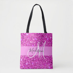 Glam rosa och magenta glitter glitter monogramnamn tygkasse