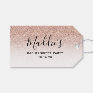 Glam Rosa Ombre Glitter Bachelorette Bride Namn Presentetikett