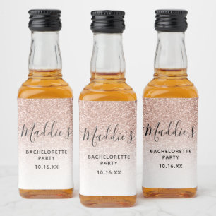 Glam Rosa Ombre Glitter Bachelorette Bride Namn Spritflaskor Etikett
