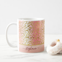 Glam Rosa Ombre Guld Leopard Mönster Personlig Kaffemugg