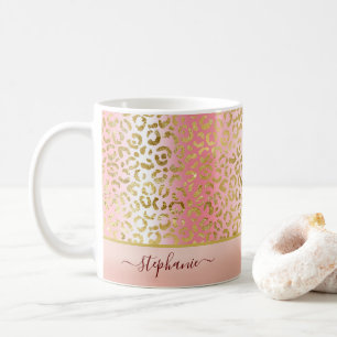 Glam Rosa Ombre Guld Leopard Mönster Personlig Kaffemugg