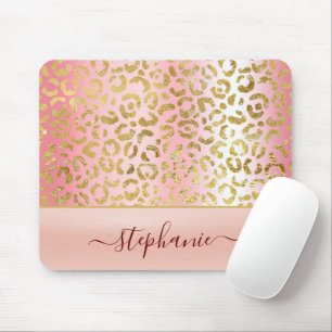 Glam Rosa Ombre Guld Leopard Mönster Personlig Musmatta